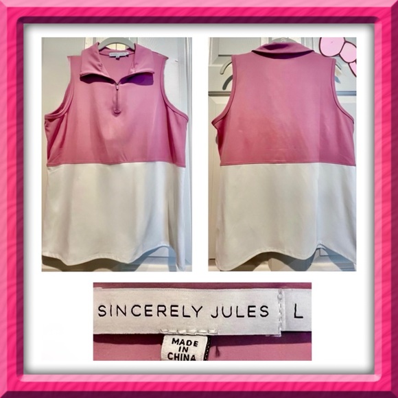 Sincerely Jules pink & white golf active top - large - zippered neck. BOGO - Picture 2 of 8
